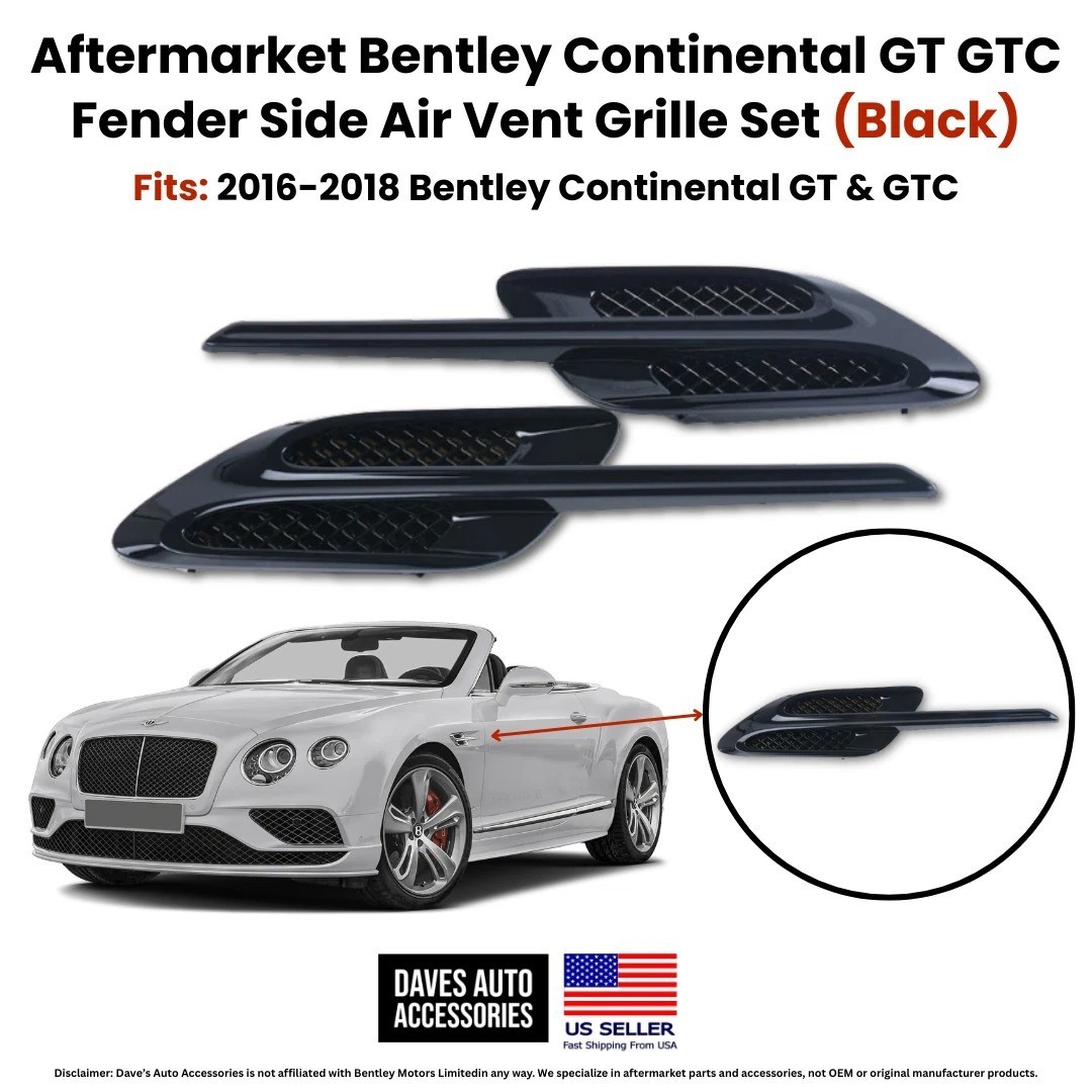 Bentley GT GTC Black Fender Side Air Vent Grilles 2016-2018