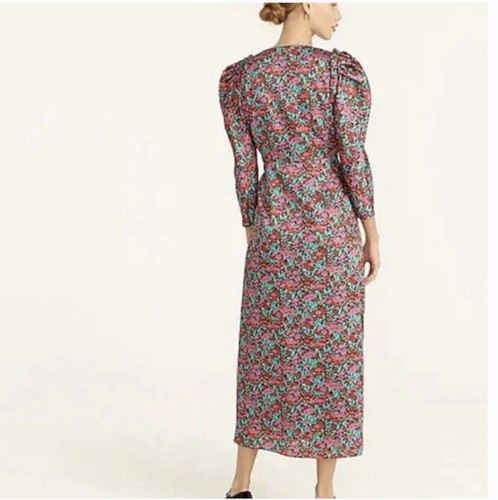 J. Crew Collection Drapey Puff Sleeve Dress Ratti Red Blooms Size 20 - Picture 3 of 12