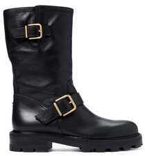 Jimmy Choo Biker II Black Smooth Leather Combat Boots Women's EU 38 US 8 M