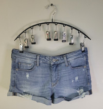 Express Jeans Blue Light Wash Denim Cut Off Shorts Mid Rise 5-Pocket Zip 4