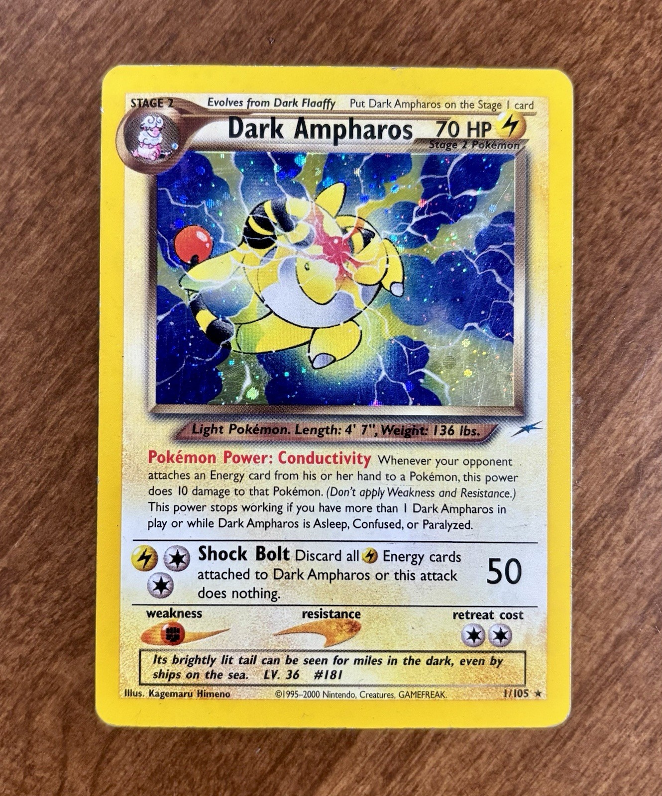 2002 Pokemon Neo Destiny Dark Ampharos Holo Foil 1/105
