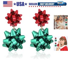 Christmas Earrings Holiday Xmas Bow Earring for Women Red Green Festive Bow D...