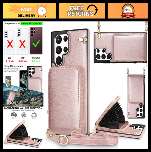 "Samsung Galaxy S22 Ultra 5G Wallet Case - Reißverschluss Leder, Kartenetui, Schlüsselband - Bild 1 von 8
