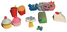Erasers for Kids Teachers Collectors Food Animals Lot of 13 Unused Novelty