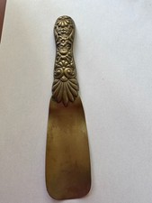 Vintage Ornate Brass Shoe Horn with Floral Scrollwork Handle