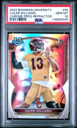 2022 BOWMAN UNIVERSITY CHROME PROSPECTS REFRACTOR #50 CALEB WILLIAMS PSA 10