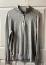J Crew Mercantile Quarter Zip Mock Neck Sweater Mens LT Gray Classic