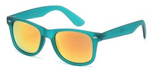Classic Retro Sunglasses Translucent Teal Frame Orange Mirror Lens Unisex