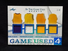 KOBE BRYANT LEBRON JAMES MAGIC JOHNSON KAREEM ABDUL JABBAR LEAF USED JERSEY #2/8