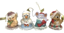 Jasco Caring Critter Chimers Bell Ornaments Lot-4 Duck Bear Mouse Vtg Christmas