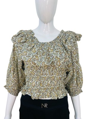 Doen Womens Luce Cream Tisbury Paisley Floral Printed Smocked Blouse Tunic Top S