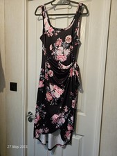 Chic Me Sleeveless Dress With Faux Wrap Skirt Size L UK 12/14 Black/pink (182)