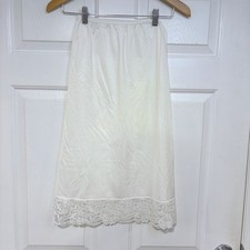 Vintage Union Made White Nylon Lace Trim Slip Skirt XS S 100 Nylon Made in USA