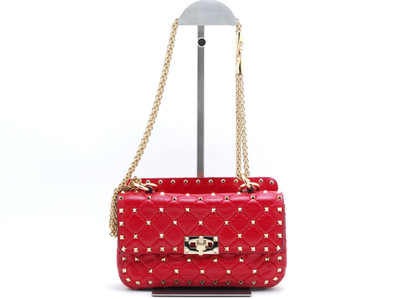 Valentino Garavani Rock Studs Spike Shoulder Bag Leather Red