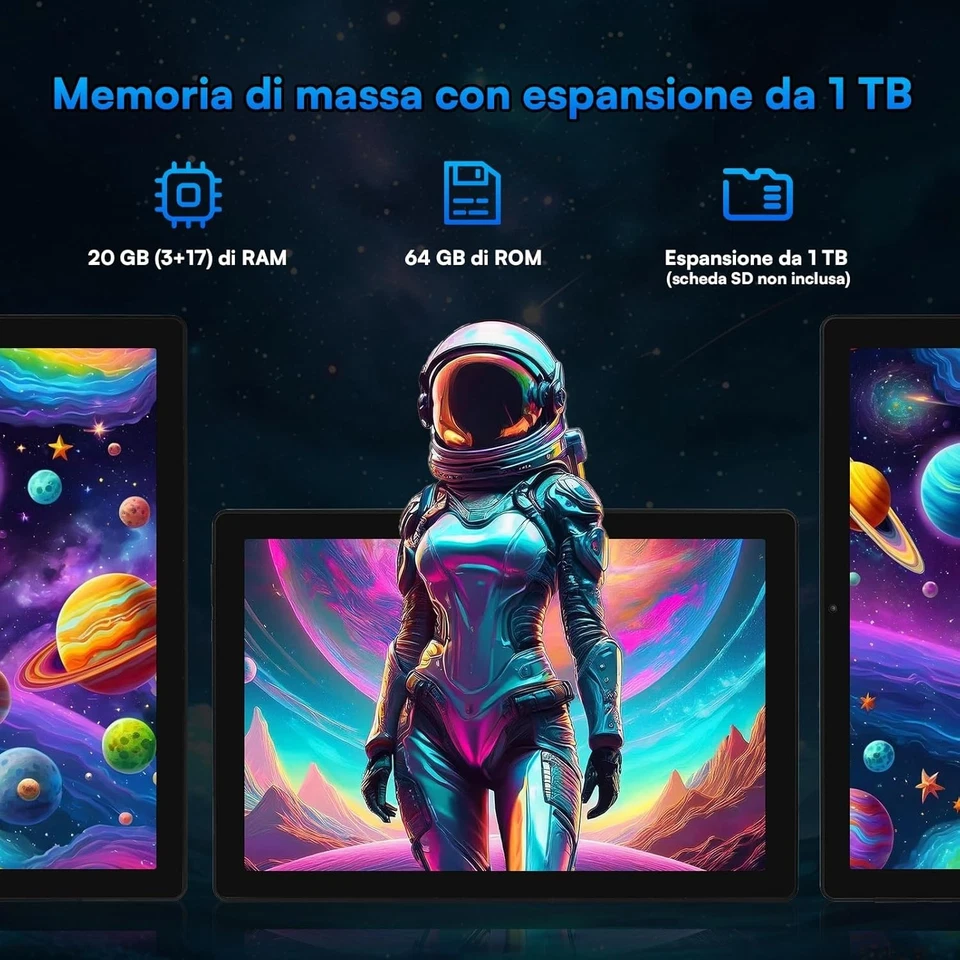 Tablet, Android 15 Tablet 10 Pollici Con Tastiera, 20GB+64GB+1TB, Octa-Core, Fac - Immagine 3 di 4