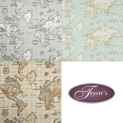 MAPS by Fryetts - 100% Cotton Fabric Crafts / Curtains / Upholstery (3 colours)