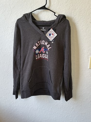 Fanatics Women’s Medium Atlanta Braves 2021 NL Champions Pullover Hoodie NWT - Picture 2 of 5