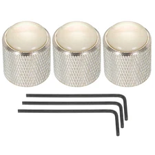 Guitar Bass Dome Knobs White Shell Top 6mm Silver Metal Volume Tone Control 3Pcs