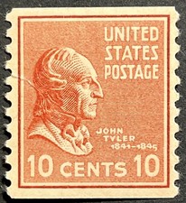 US Presidential Series, Scott #847, 10c John Tyler Coil, MNH, F-VF w/Small Tear