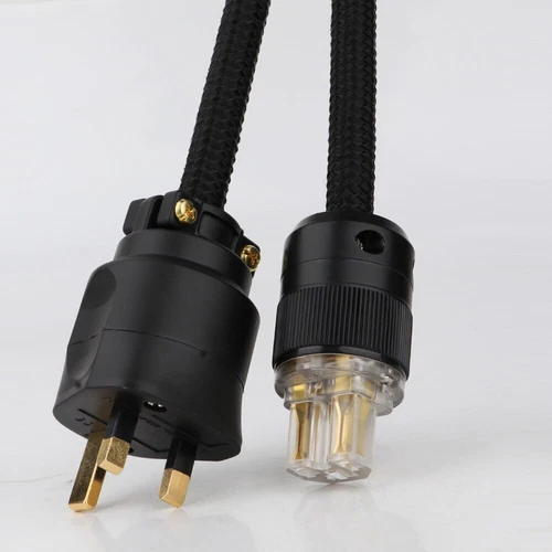 Silver Plated OFC Copper HiFi Power Cord with Gold Plated UK IEC Cable Plug - Picture 1 of 20