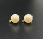 & Diamond Accent Stud Earrings 14K White Gold 9mm Cultured Pearl