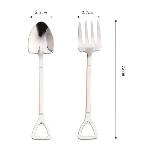 2pcs/Set Stainless Steel Small Shovel Spoon Fork Tableware Coffee Dessert Spoon - Picture 7 of 24