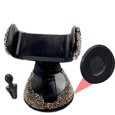 Gray Rhinestone Phone Holder Clip W/Suction Cup Fit Window Air Vent AHM J2