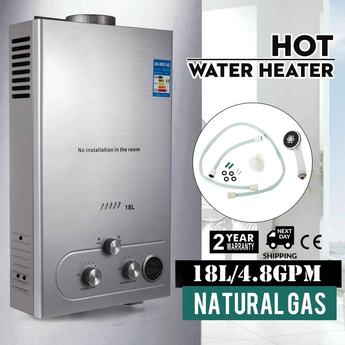 18L Tankless Natural Gas Hot Water Heater Electric 5GPM On Demand Instant  Boiler | eBay