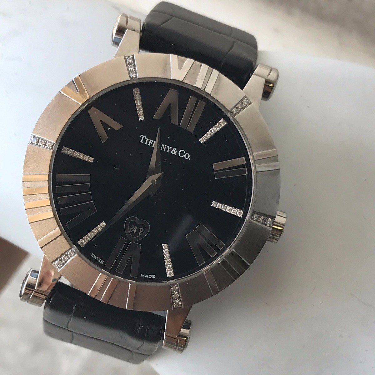 Tiffany & Co. Atlas Stainless steel watch with diamonds with Black Strap Tiffany & Co. Atlas Square 23mm Stainless Steel Quartz Watch  main image 3