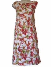 Chaps Ralph Lauren Large pink orange floral sleeveless dress round neck key hole