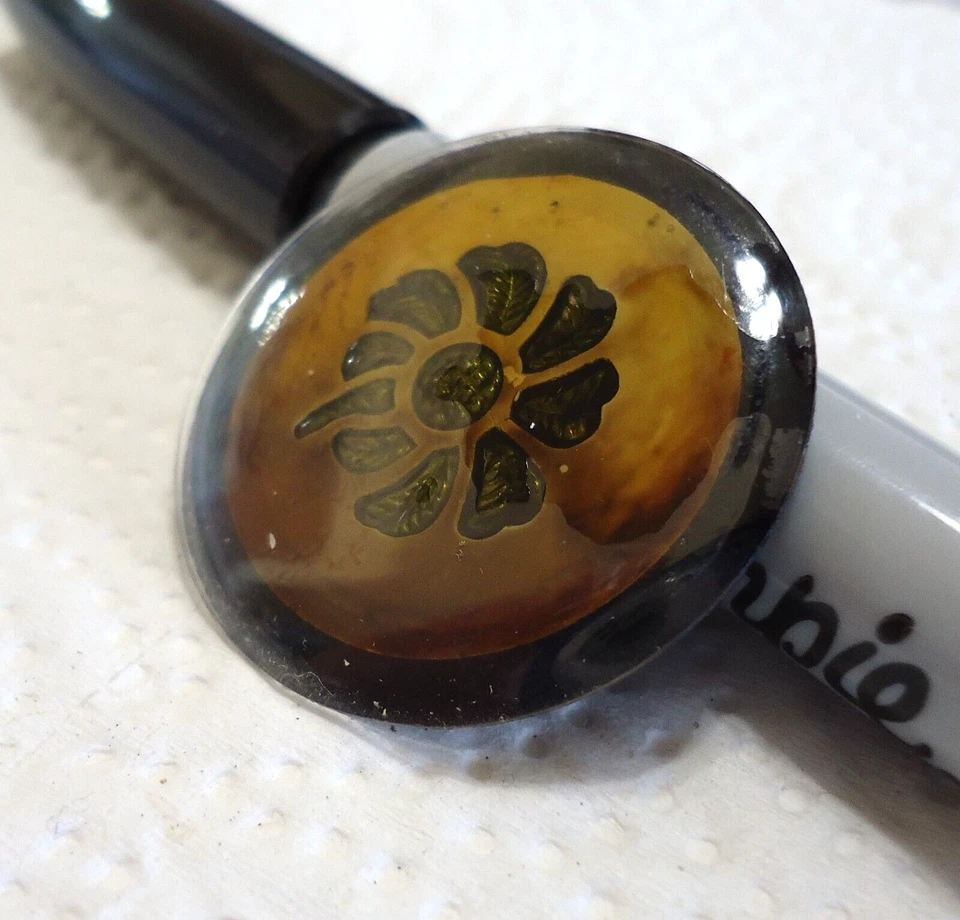 Vintage Metal Design Under Glass FLOWER Button 1 1/4" Signed John Porter 1971 - Image 3 of 4
