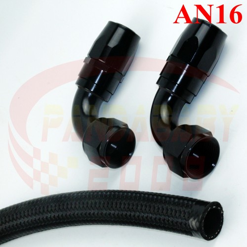 1M Braided Oil Fuel Hose Line AN16 16AN -16 Elbow 90 Deg End Fitting Adapter Kit - Picture 4 of 6