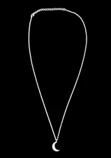 925 Sterling Silver Crescent Moon Opal Stone 18" Long Pendant Necklace 