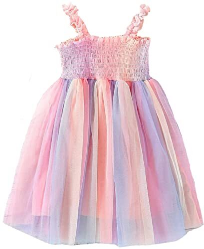 best birthday dress for 4 year girl Little Girls Dresses Flutter Sleeve Casual Birthday Party 4-5T Rainbow/Pink