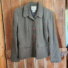 Vtg Retro Dark Academia Field Manor 100% Silk Sage Green Blazer Jacket Size 10