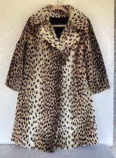 Vintage Leopard Print Faux Fur Double Breasted Coat Size Small Medium