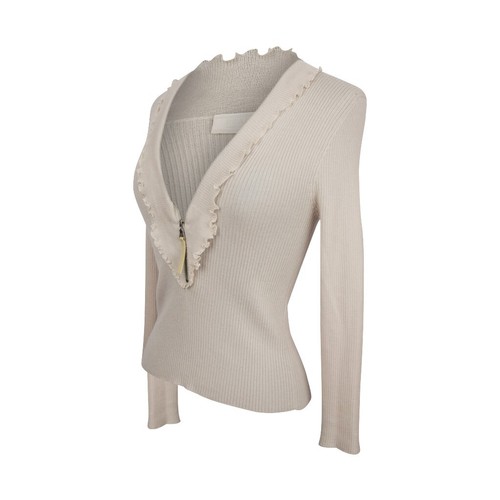 Prada Cashmere / Silk Top Deep V Ruffle Neck Zipper 40 / 4 Mint - Picture 5 of 10