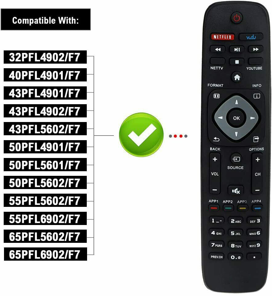 Universal Remote Control For All Philips LCD LED Smart TV Netflix Vudu Youtube