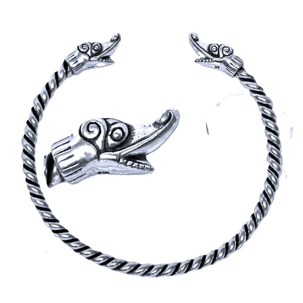 925 Silber Wikinger Armspange Drachen Armreif DrachenköPfe Handarbeit Flexibel-image