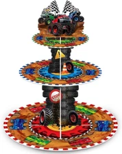 Sunnyray 3 Tier Race Car Party Decorations Cupcake Stand Truck Party... 