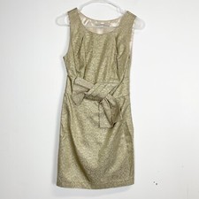Wendy Katlen Anthropologie Dress Womens Size 2 Metallic Gold Sheath Sleeveless