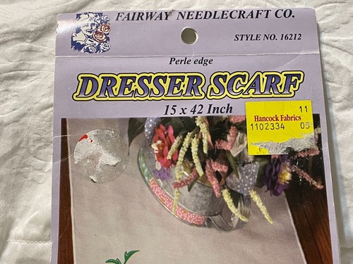 Vtg Fairway Perle Edge Dresser Scarf Tablerunner Floral Stamped for Embroidery - Picture 4 of 6
