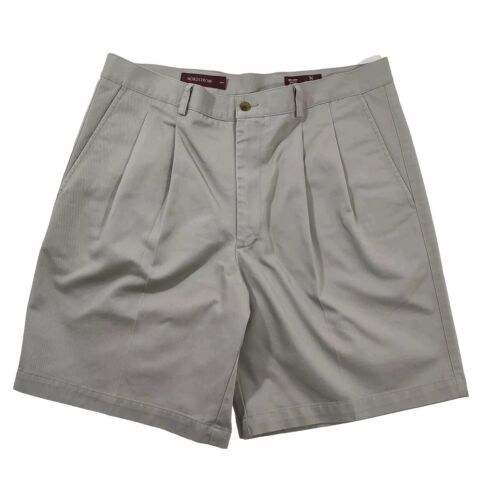 Nordstrom Gray Pleated 9" Cotton Smartcare Stain Resistant Shorts Men Size 36 - Picture 1 of 12