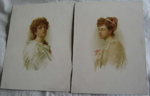 2 Vintage 'beauties' prints, Lady Clare Vere de Vere & Margaret, 29.5x22cm