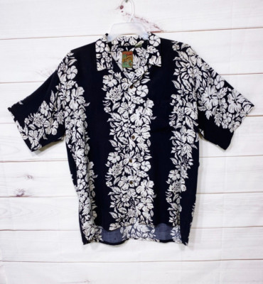 Pineapple Connection Mens Hawaiian Shirt Sz L Blue Floral Button Up Short Sleeve