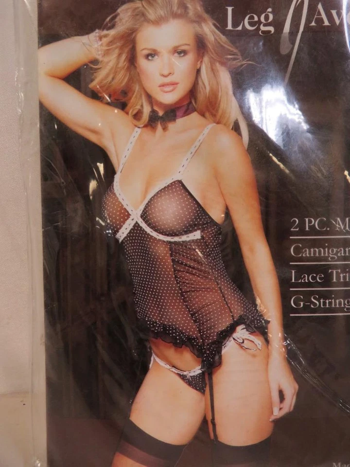 Leg Avenue 2 Piece Mesh Camigarter with Lace Trim and G-String Set Size S/M - Image 3 of 3