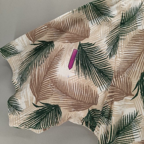 Trader Bay Shirt Mens XL Beige Green Palm Print Short Sleeve Cotton Button Up - Picture 4 of 8