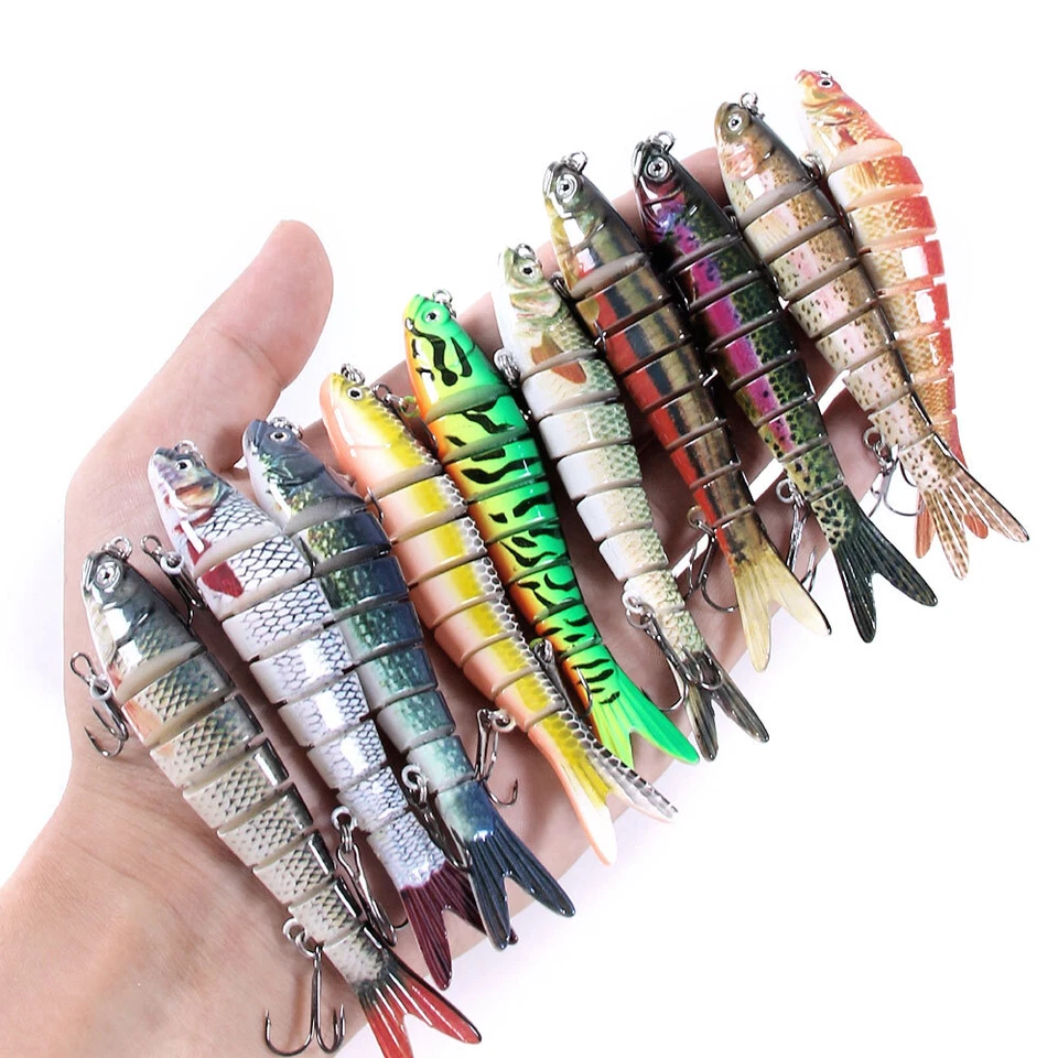10Couleur 10CM 11.4G Leurre Poisson Nageur Swimbait Pêche Articulé Carnassier 8# - Photo 2/4
