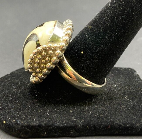 Anello Zebra Diaspro Taglio Cuscino Cristallo Argento Sterling Placcato Oro Timbrato Sejan - Foto 14 di 24