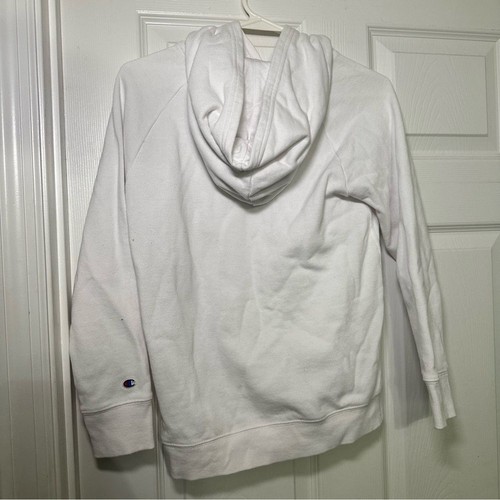 Champion White Hoodie Sweatshirt with Pink and Teal Logo - Picture 6 of 8